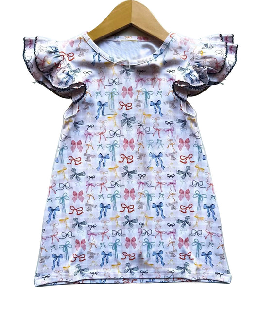 ( Moq 5 ) Preorder Girls Kids Short Sleeves Bows Summer Knee Length Dress