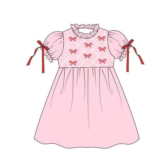 ( Moq 5 ) Preorder Girls Kids Short Sleeves Bows Knee Length Dress