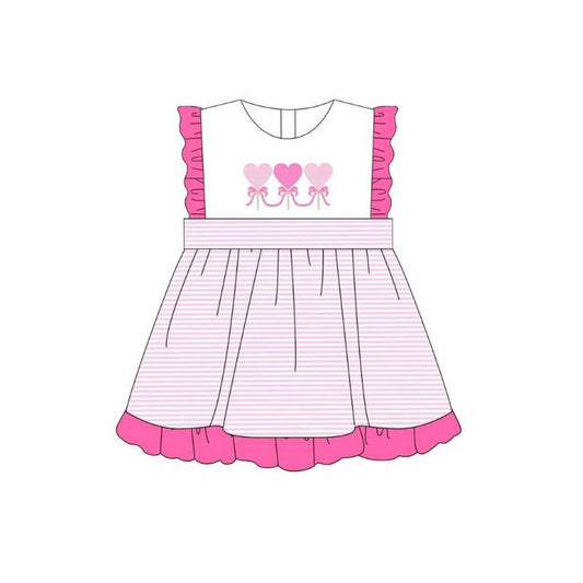 ( Moq 5 ) Preorder Girls Kids Hearts Bows Stripes Valentine's Day Ruffle Dress