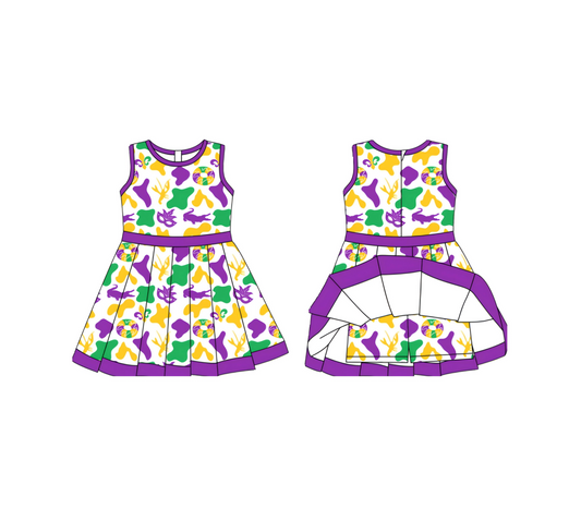 ( Moq 5 ) Preorder Girls Kids Masks Crawfish Camo Mardi Gras Yoga Active Shorts Dress