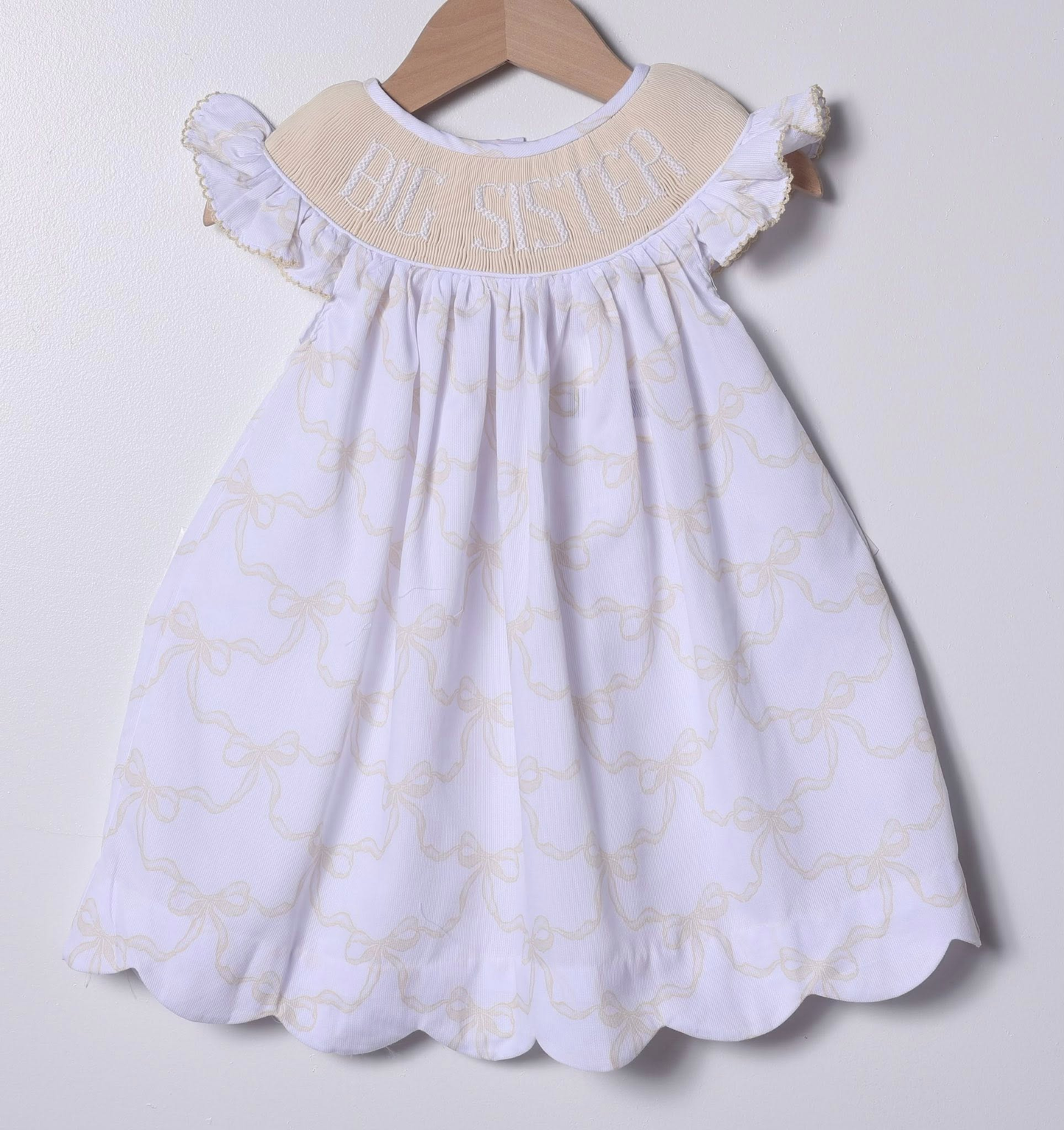 ( Moq 5 ) Preorder Baby Girls Kids Short Sleeves Big Sister Bows Knee Length Dress