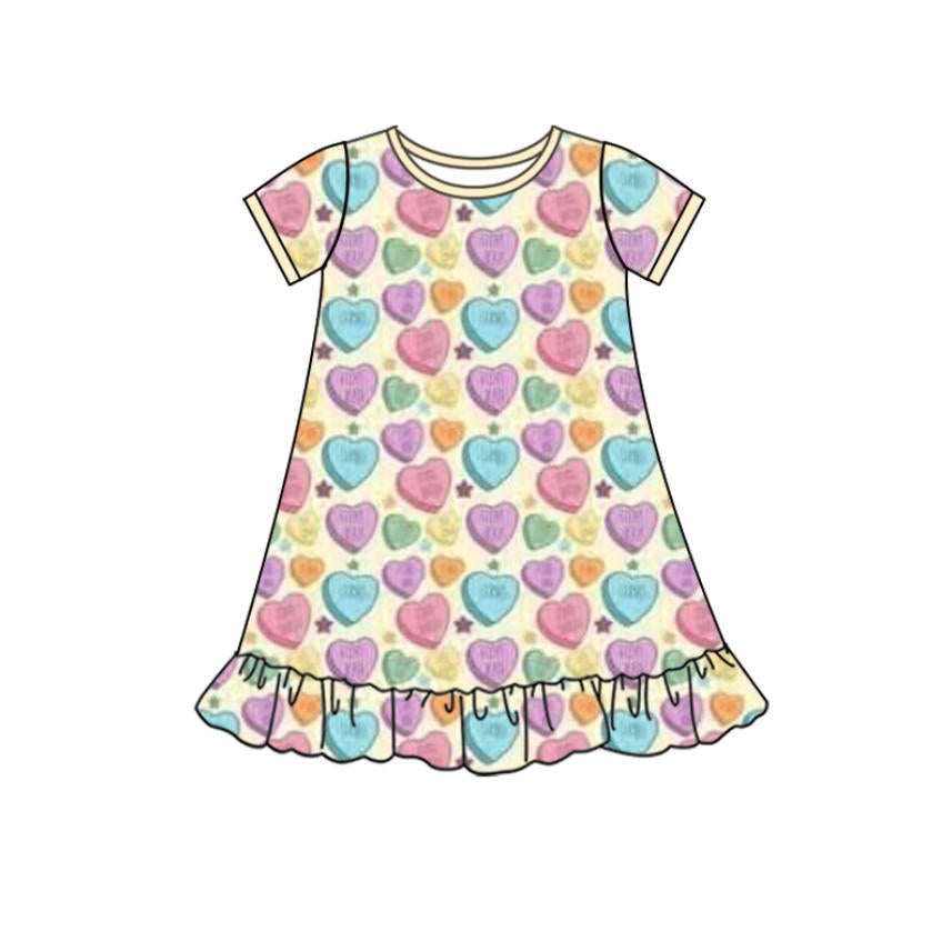( Moq 5 ) Preorder Girls Kids Short Sleeves Hearts Stars Valentine Ruffle Dress