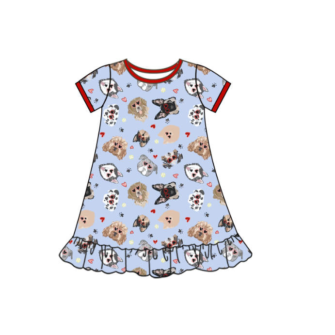 ( Moq 5 ) Preorder Girls Kids Short Sleeves Dogs Hearts Valentine Ruffle Dress