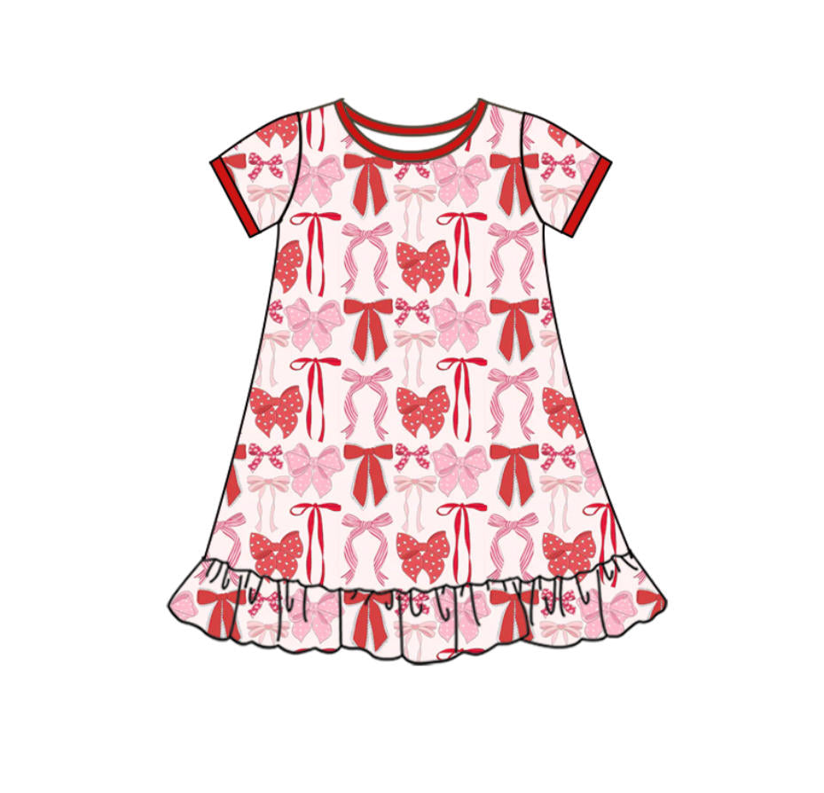( Moq 5 ) Preorder Girls Kids Short Sleeves Hearts Bows Valentine Knee Length Dress