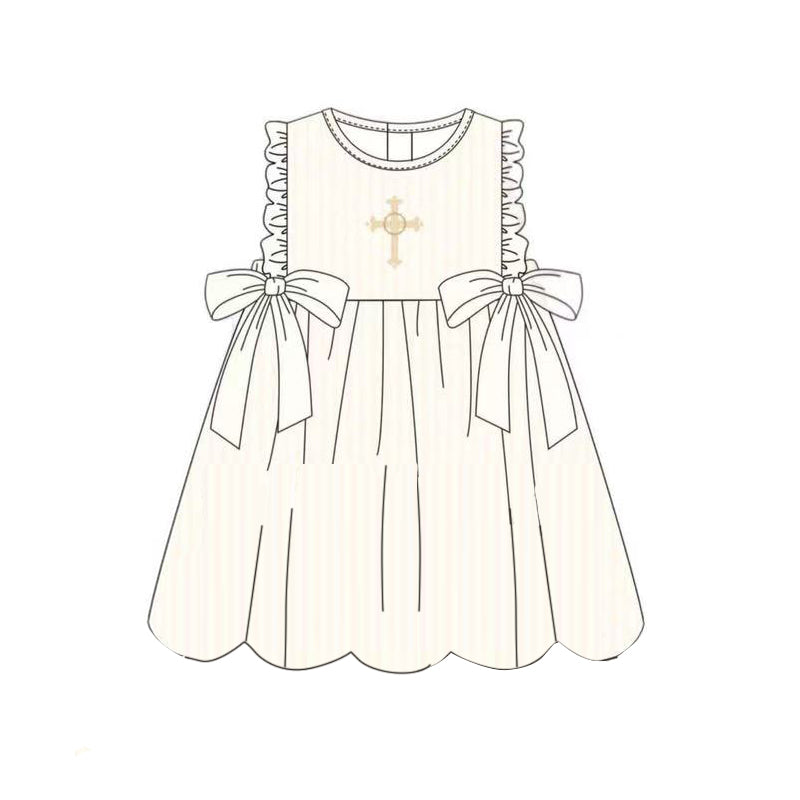 ( Moq 5 ) Preorder Baby Girls Kids Sleeveless Cross Bows Easter Knee Length Dress