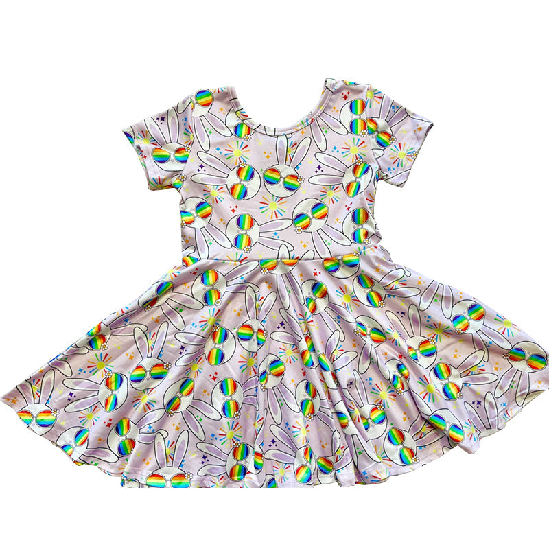 ( Moq 5 ) Preorder Baby Girls Kids Short Sleeves Rabbits Easter Dress
