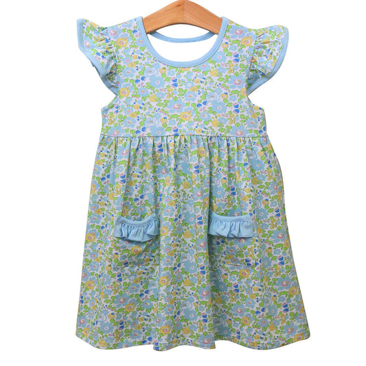 ( Moq 5 ) Preorder Baby Girls Short Sleeves Floral Pockets Knee Length Dress