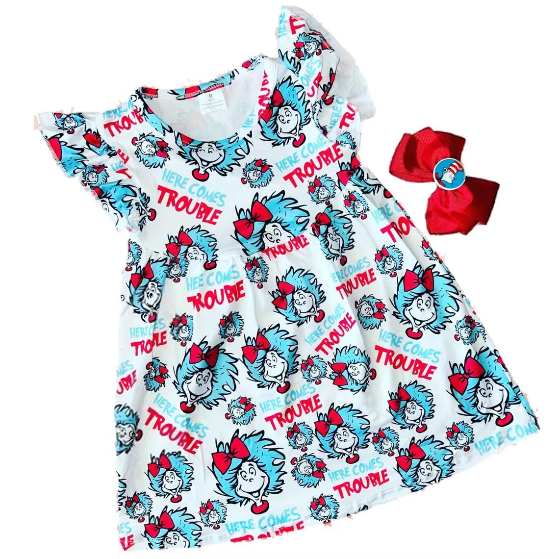 ( Moq 5 ) Preorder Baby Girls Short Sleeves Reading Knee Length Dress Romper