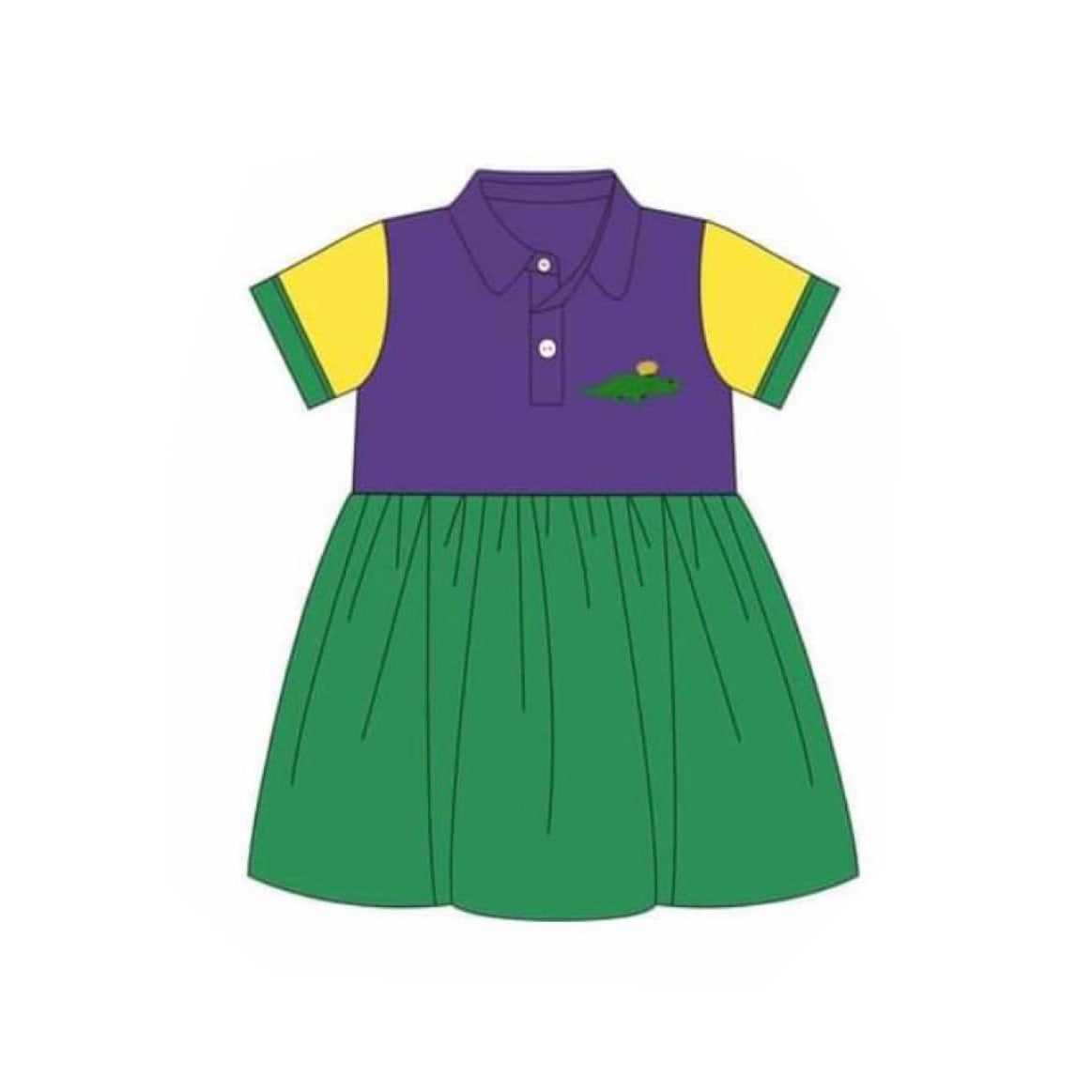 ( Moq 5 ) Preorder Baby Girls Mardi Gras Short Sleeves Knee Length Dress