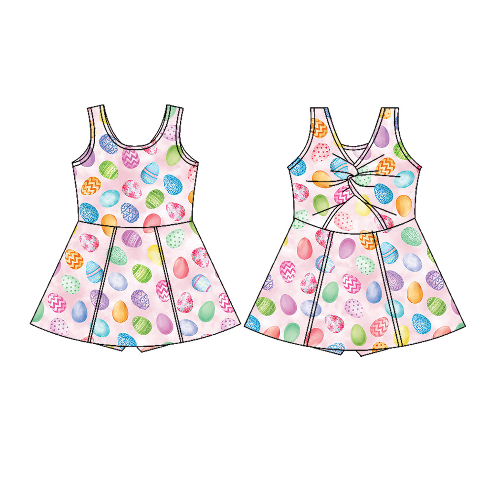 ( Moq 5 ) Preorder Baby Girls Eggs Easter Yoga Active Shorts Knee Length Dress