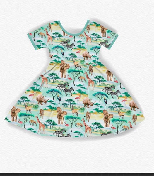 ( Moq 5 ) Preorder Baby Girls Short Sleeves Animals Knee length Dress
