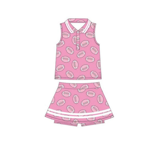 ( Moq 5 ) Preorder Baby Girls Footballs Buttons Tops Skirt Shorts Yoga Clothes Pink Set