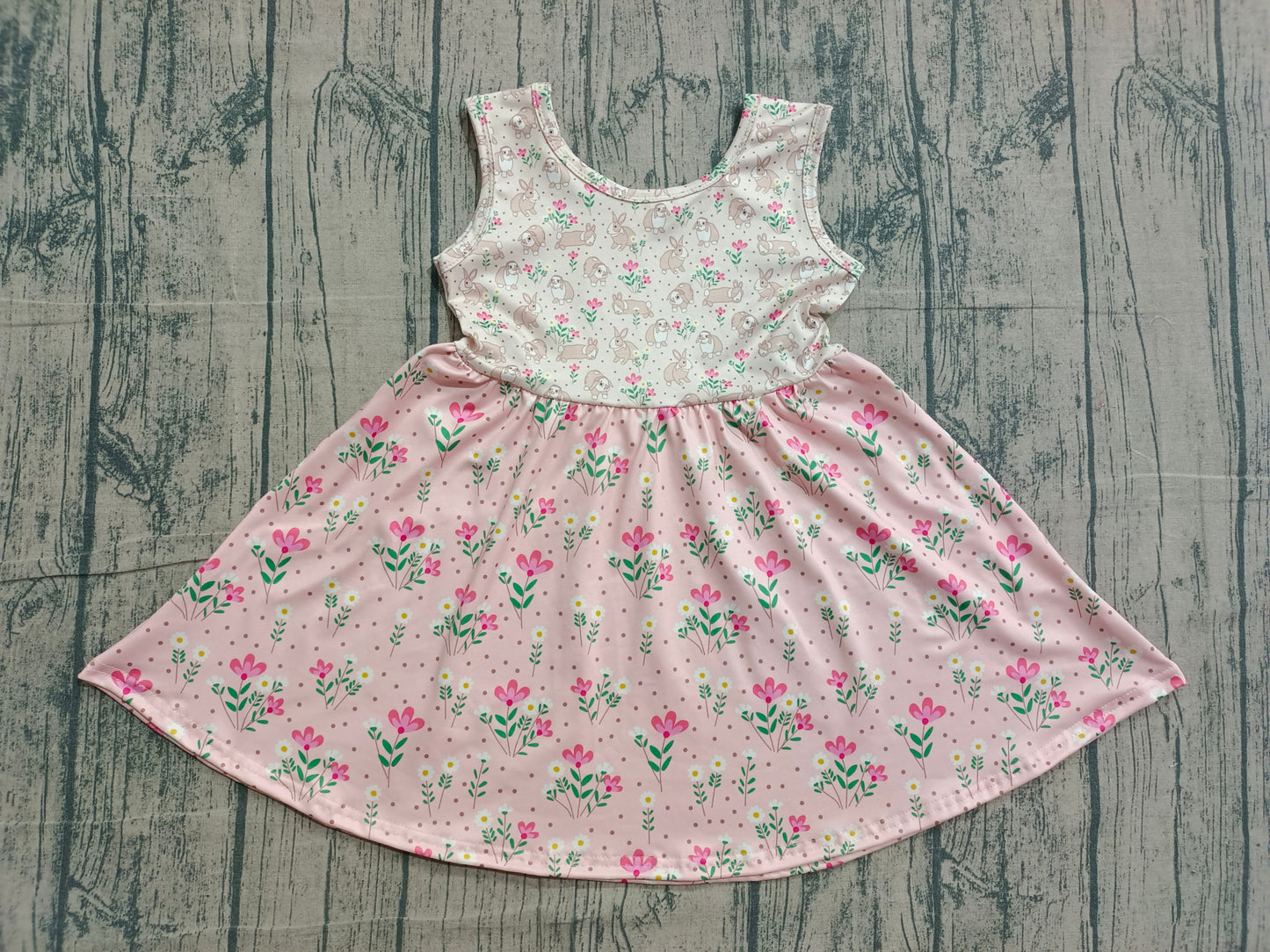 Baby Girls Kids Sleeveless Rabbits Flower Easter Knee length Dress RTS
