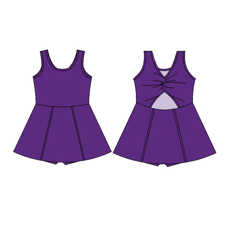 ( Moq 5 ) Preorder Baby Girls Sleeveless Yoga Active Shorts Knee Length Purple Dress