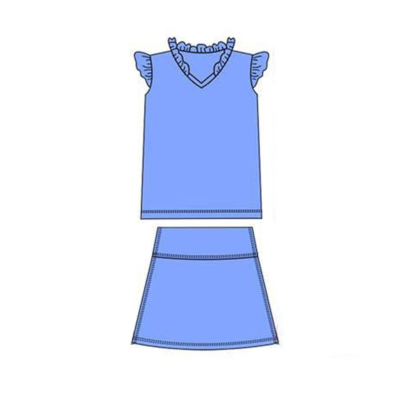 ( Moq 5 ) Preorder Baby Girls Short Sleeves Shirt Skirt with Shorts Yoga Blue Set