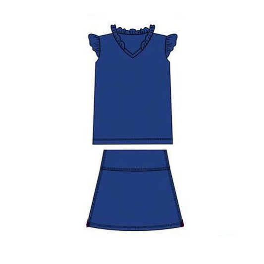 ( Moq 5 ) Preorder Baby Girls Short Sleeves Shirt Skirt with Shorts Yoga Navy Set