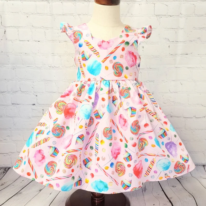 ( Moq 5 ) Preorder Baby Girls Short Sleeves Candy Knee Length Dress