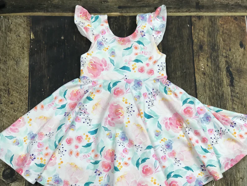 ( Moq 5 ) Preorder Baby Girls Short Sleeves Flower Knee length Dress