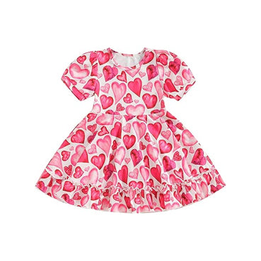 ( Moq 5 ) Preorder Baby Girls Short Sleeves Hearts Valentine Knee length Dress