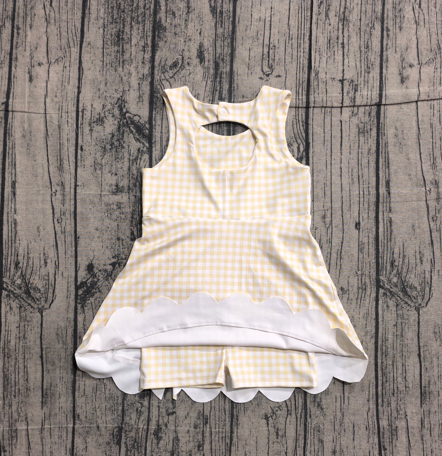 ( No moq ) Preorder Baby Girls Sleeveless Yellow Plaid Bows with Shorts Yoga Dress