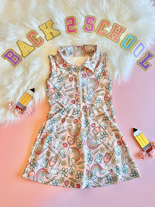 ( Moq 5 ) Preorder Baby Girls Pencil Bags Flower with Shorts Back to School Yoga Zipper Dress