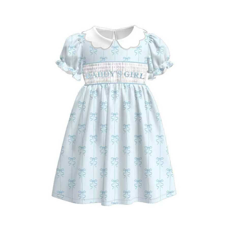 ( Moq 5 ) Preorder Baby Girls Short Sleeves Daddy's Girl Bows Knee Length Dress