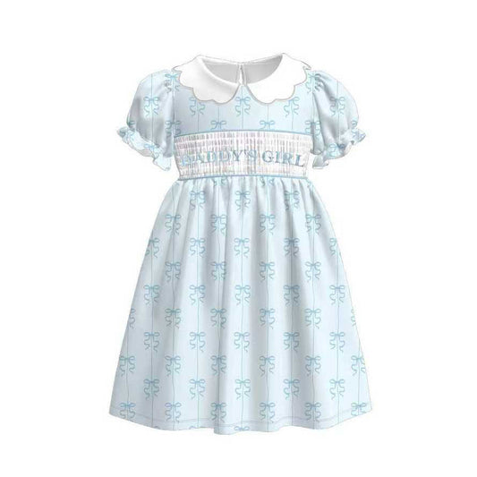 ( Moq 5 ) Preorder Baby Girls Short Sleeves Daddy's Girl Bows Knee Length Dress