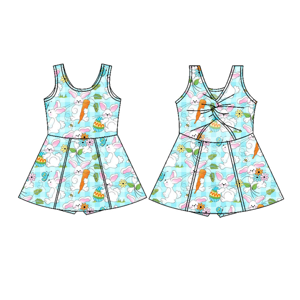( Moq 5 ) Preorder Baby Girls Rabbits Carrots Eggs Easter Yoga Knee Length Shorts Dress