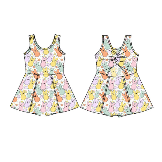 ( Moq 5 ) Preorder Baby Girls Rabbits Stars Easter Yoga Knee Length Shorts Dress