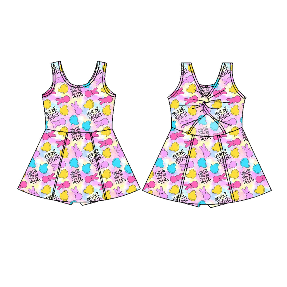 ( Moq 5 ) Preorder Baby Girls Rabbits Easter Yoga Knee Length Shorts Dress