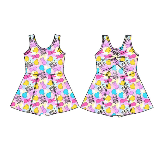 ( Moq 5 ) Preorder Baby Girls Rabbits Easter Yoga Knee Length Shorts Dress