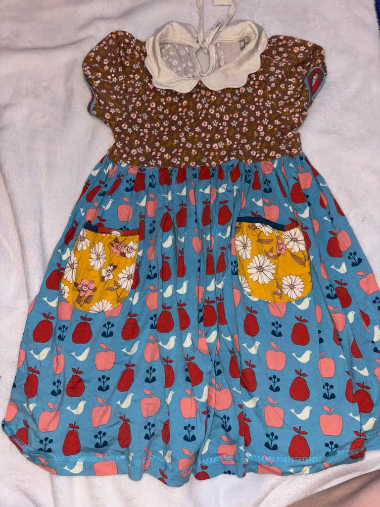 ( Moq 5 ) Preorder Baby Girls Short Sleeves Apple Floral Knee Length Dress