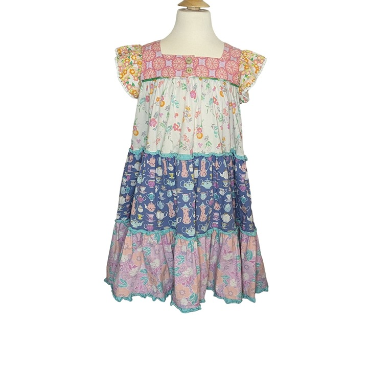( Moq 5 ) Preorder Baby Girls Short Sleeves Flower Knee Length Dress