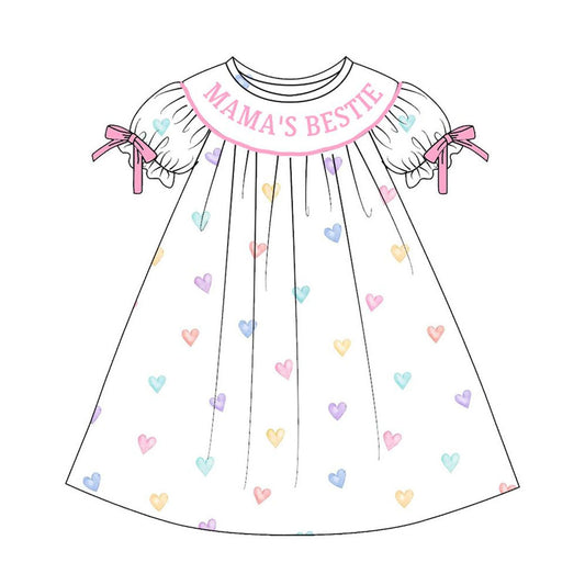 ( Moq 5 ) Preorder Baby Girls Bows Short Sleeves Mama's Bestie Hearts Valentine Dress