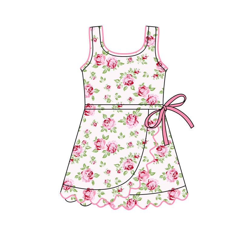 ( Moq 5 ) Preorder Baby Girls Kids Flower Bow Shorts Yoga Active Ruffle Knee Length Dress