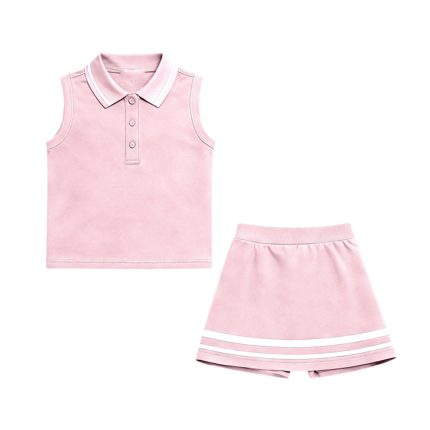 ( Moq 5 ) Preorder Baby Girls Sleeveless Buttons Tops Shorts Skirt Yoga Clothes Pink Set