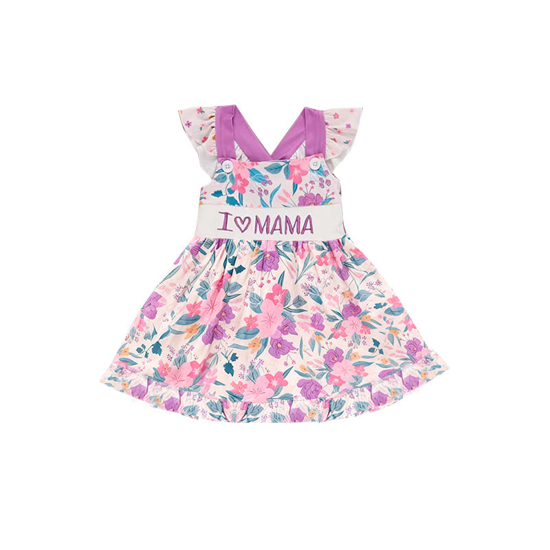 ( Moq 5 ) Preorder Baby Girls Short Sleeves I Love MAMA Flower Knee Length Dress
