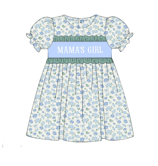 ( Moq 5 ) Preorder Baby Kids Short Sleeves Mama's Girl Floral Ruffle Knee Length Dress