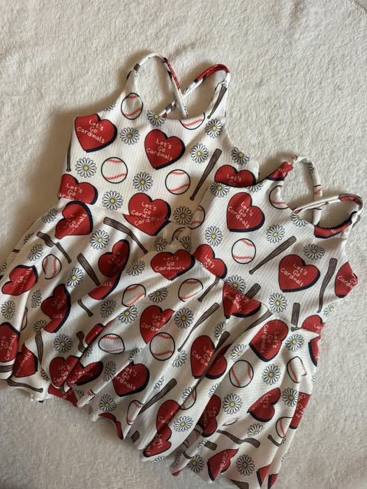 ( Moq 5 ) Preorder Baby Girl Sleeveless Baseball Hearts Valentine Ruffle Knee Length Yoga Dress