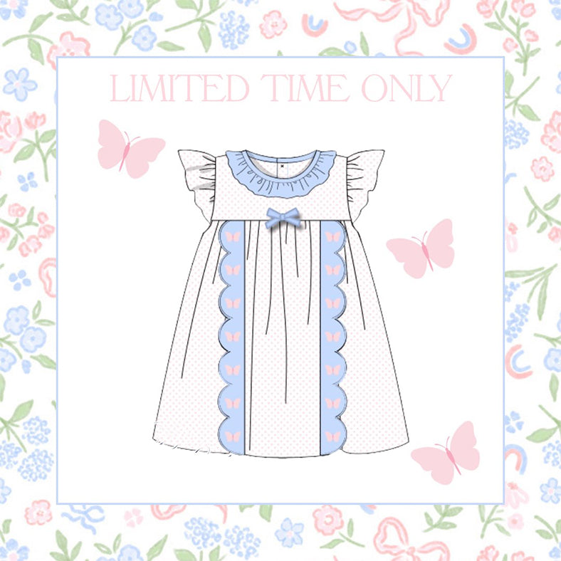 ( Moq 5 ) Preorder Baby Girls Toddler Short Sleeves Butterfly Bows Ruffle Knee Length Dress