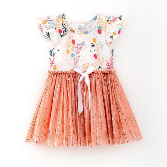 ( Moq 5 ) Preorder Baby Girls Rabbits Eggs Flowers Easter Knee Length Dress