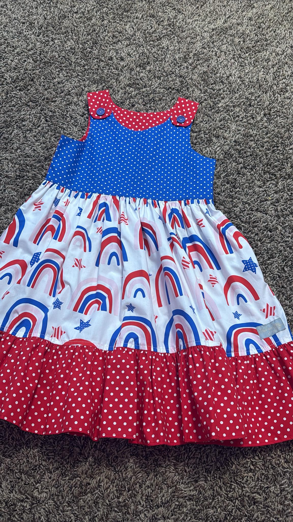 ( Moq 5 ) Preorder Baby Girls Sleeveless Rainbow Stars 4th of July Knee Length Dress