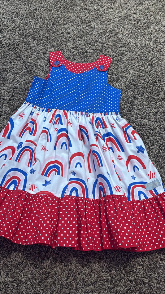 ( Moq 5 ) Preorder Baby Girls Sleeveless Rainbow Stars 4th of July Knee Length Dress