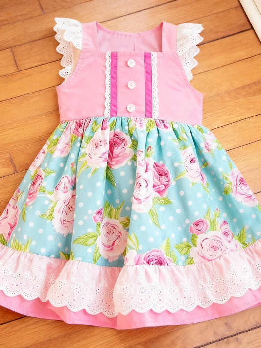 ( Moq 5 ) Preorder Baby Girls Kids Short Sleeves Flowers Ruffle Knee Length Dress