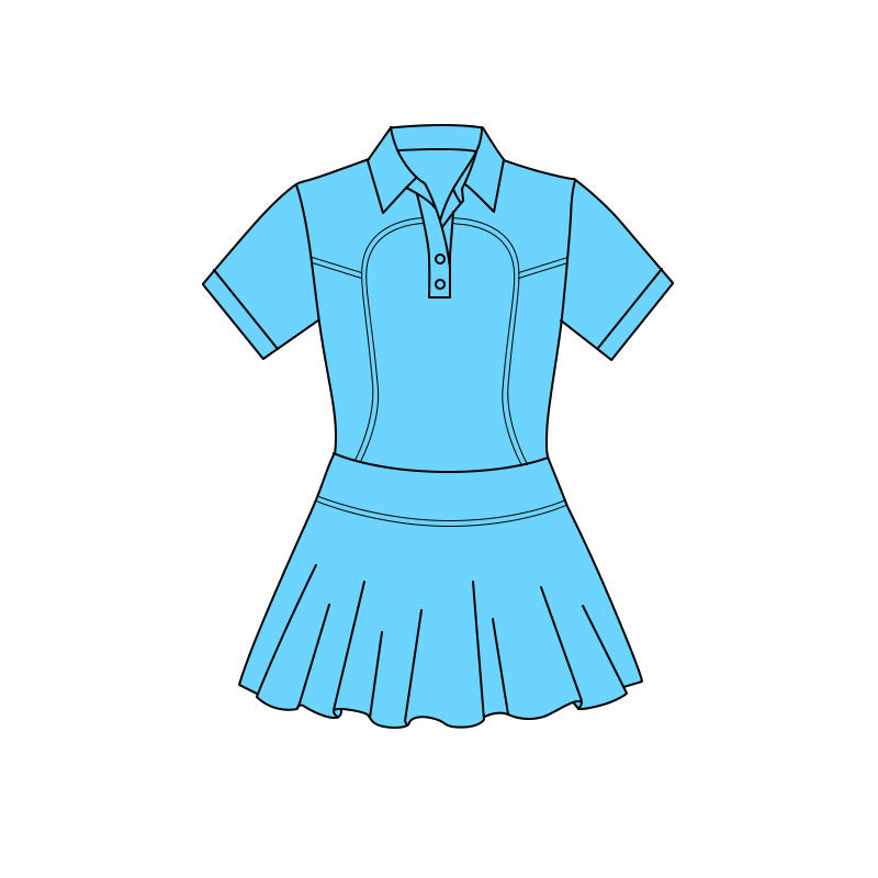( Moq 5 ) Preorder Baby Girls Blue Short Sleeves Buttons Yoga Knee Length Dress