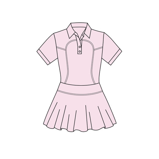 ( Moq 5 ) Preorder Baby Girls Pink Short Sleeves Buttons Yoga Knee Length Dress