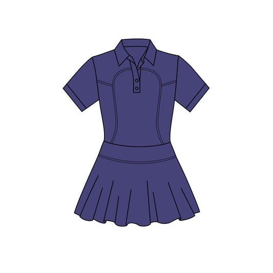 ( Moq 5 ) Preorder Baby Girls Purple Short Sleeves Buttons Yoga Knee Length Dress