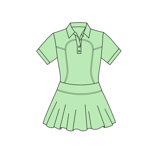 ( Moq 5 ) Preorder Baby Girls Green Short Sleeves Buttons Yoga Knee Length Dress