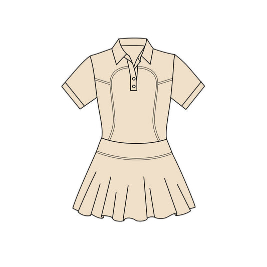 ( Moq 5 ) Preorder Baby Girls Khaki Short Sleeves Buttons Yoga Knee Length Dress