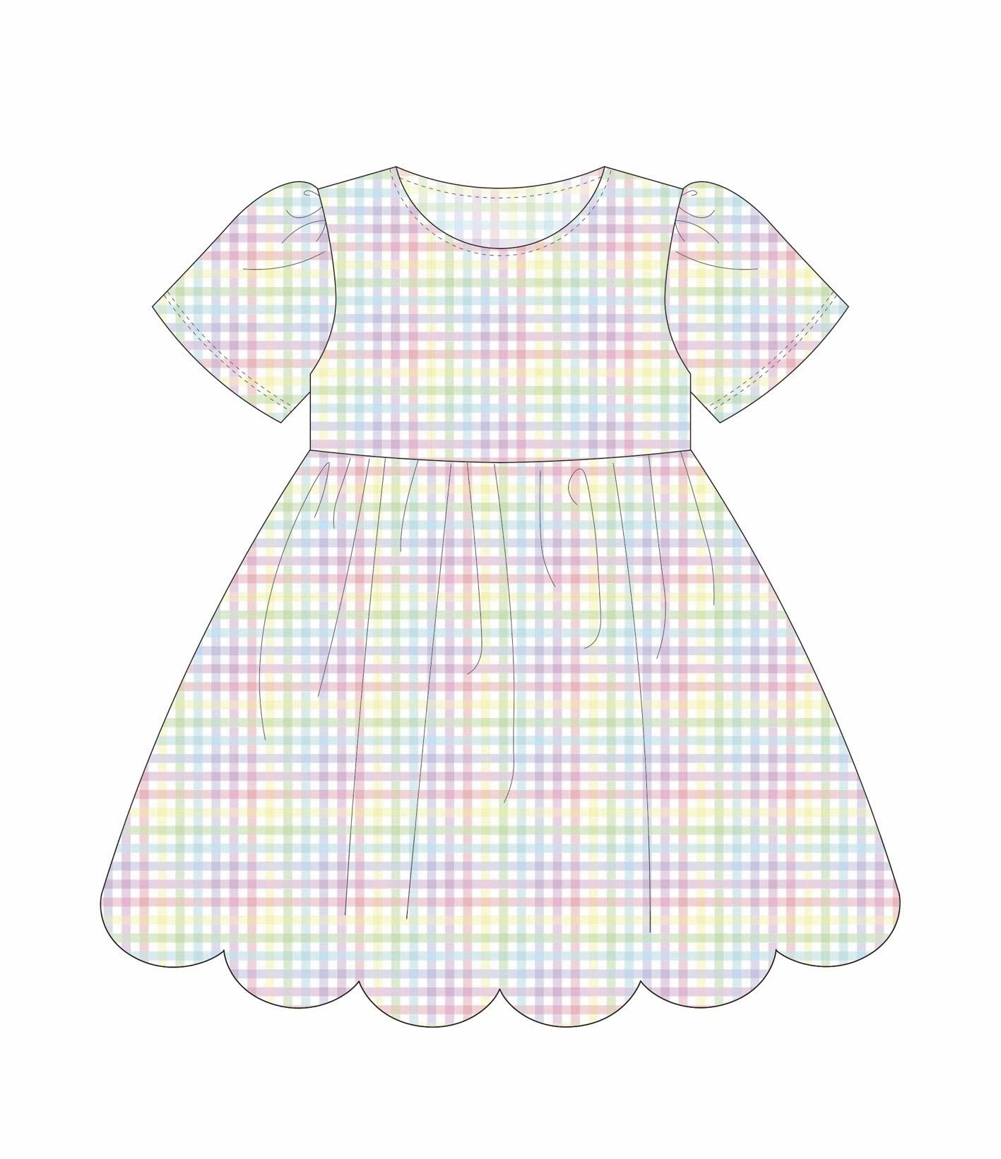 ( Moq 5 ) Preorder Baby Girls Short Sleeves Plaid Knee Length Dress
